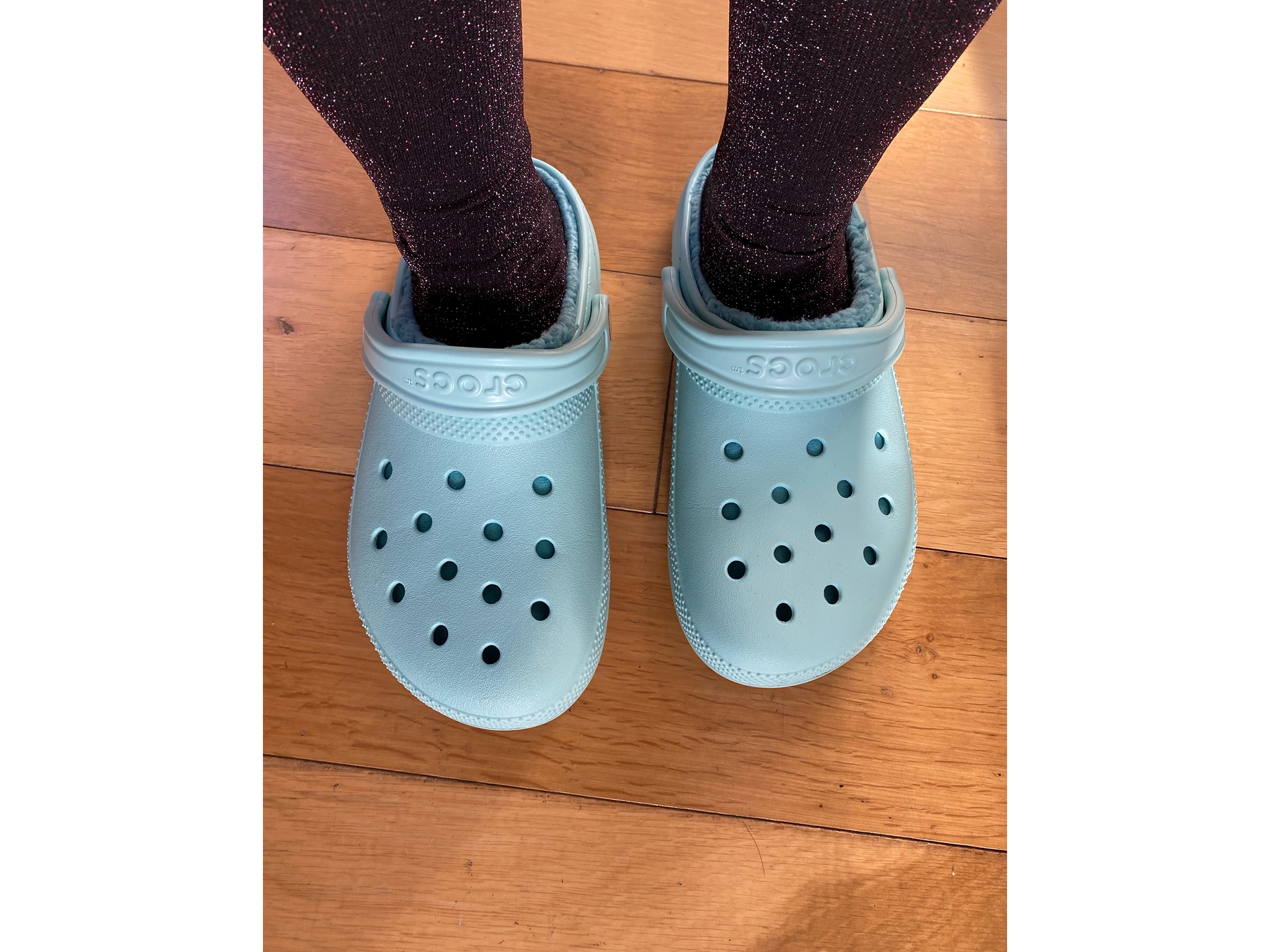 Teal discount fur crocs